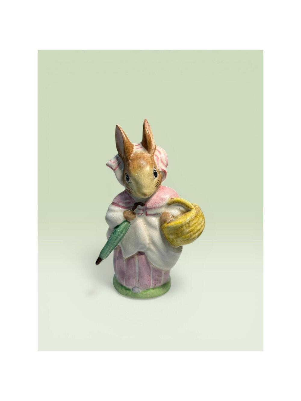Vintage BP2 Beswick Mrs Rabbit Figurine: Beatrix Potter Collectible Gold Oval